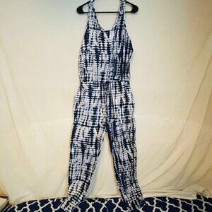 Blue Tie Dye Jumpsuit Size Medium Waist Tie Women's Casual Boho Summer